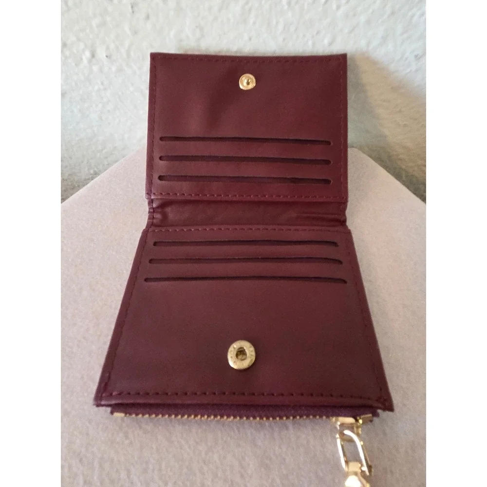 Badgley Mischka Plum Quilted Short Card Wallet BM-4177 Gold Hardware NEW